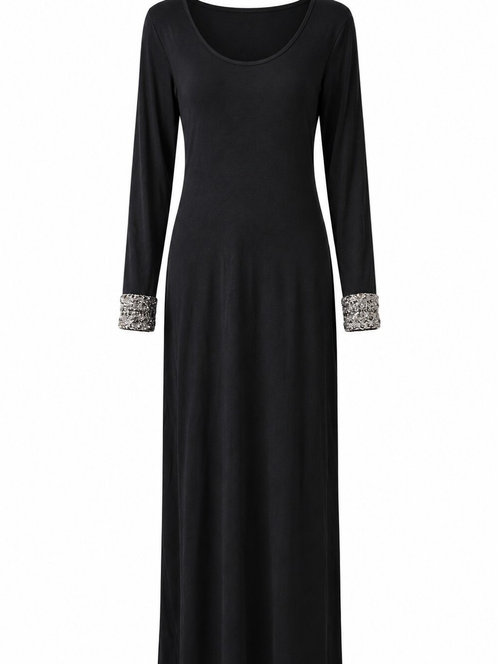 Black Maxi Dress with Embellished Cuffs & Open Back